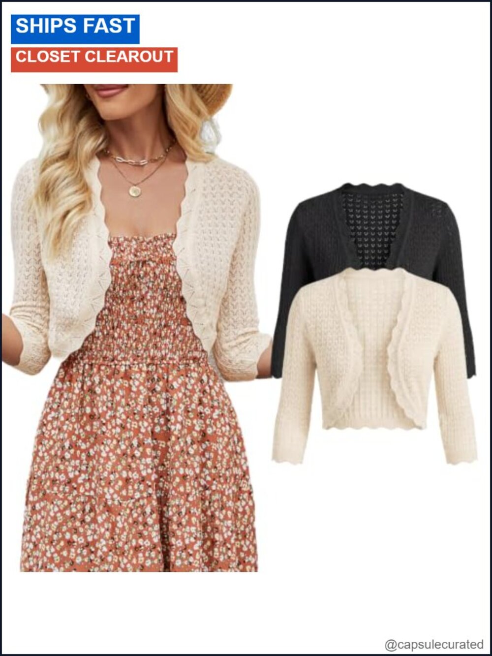 Women's Cropped Bolero Shrug Cardigan 3/4 Sleeve Open Front Knit